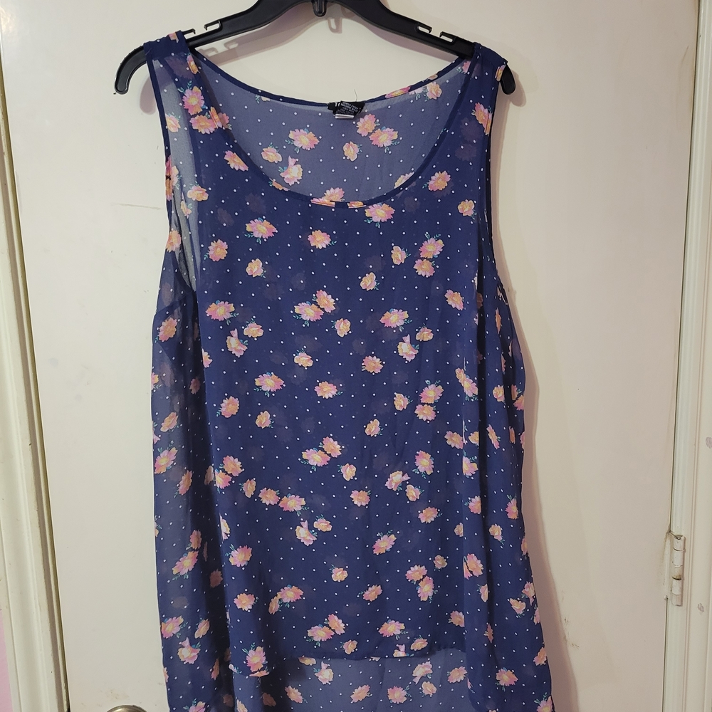 Torrid Floral Sleeveless Blouse - Navy and Pink